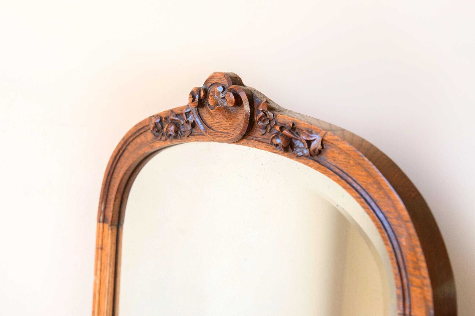 Antique Arched Oak Wall Mirror Dutch Art Deco Mirror Carved Wooden Hallway Mirror   1920s photo furniture