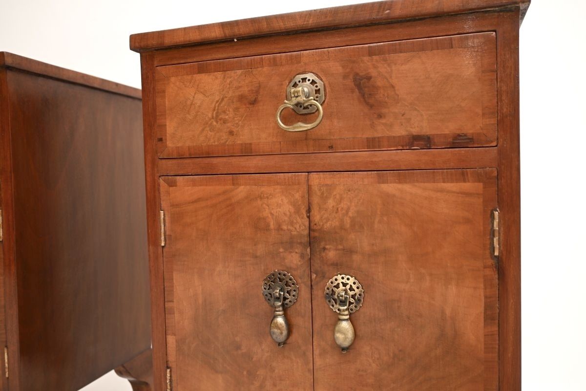 Pair Of Antique Burr Walnut Bedside Cabinets. photo vinterior