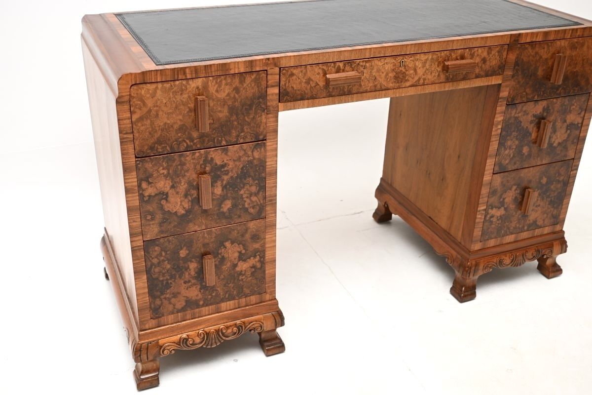 Art Deco Burr Walnut Leather Top Desk. photo 3835.0
