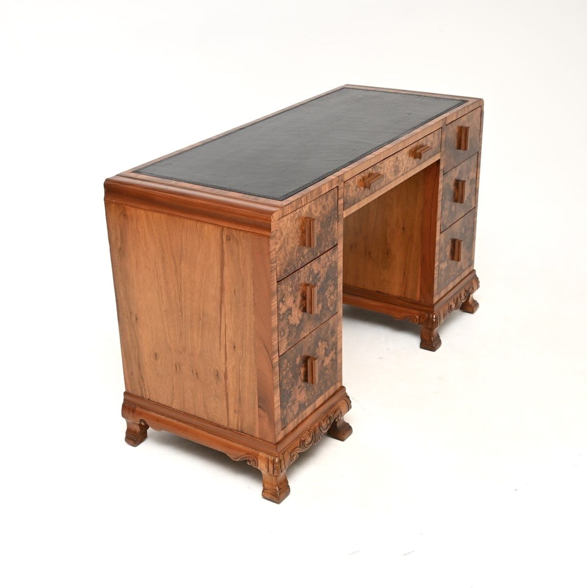photo furniture Art Deco Burr Walnut Leather Top Desk.