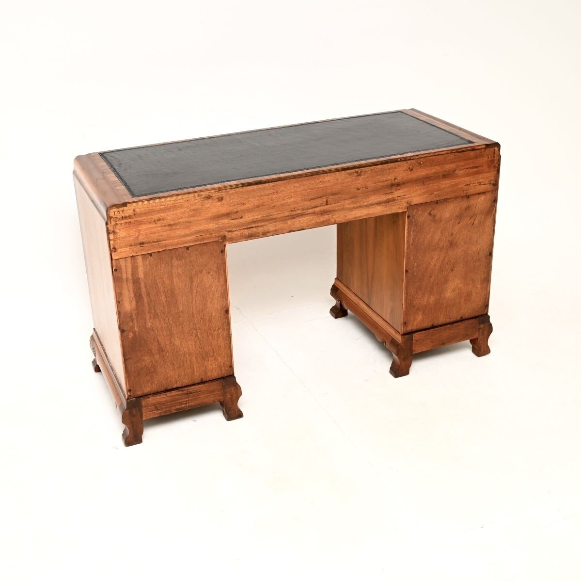 Furniture Art Deco Burr Walnut Leather Top Desk. photo