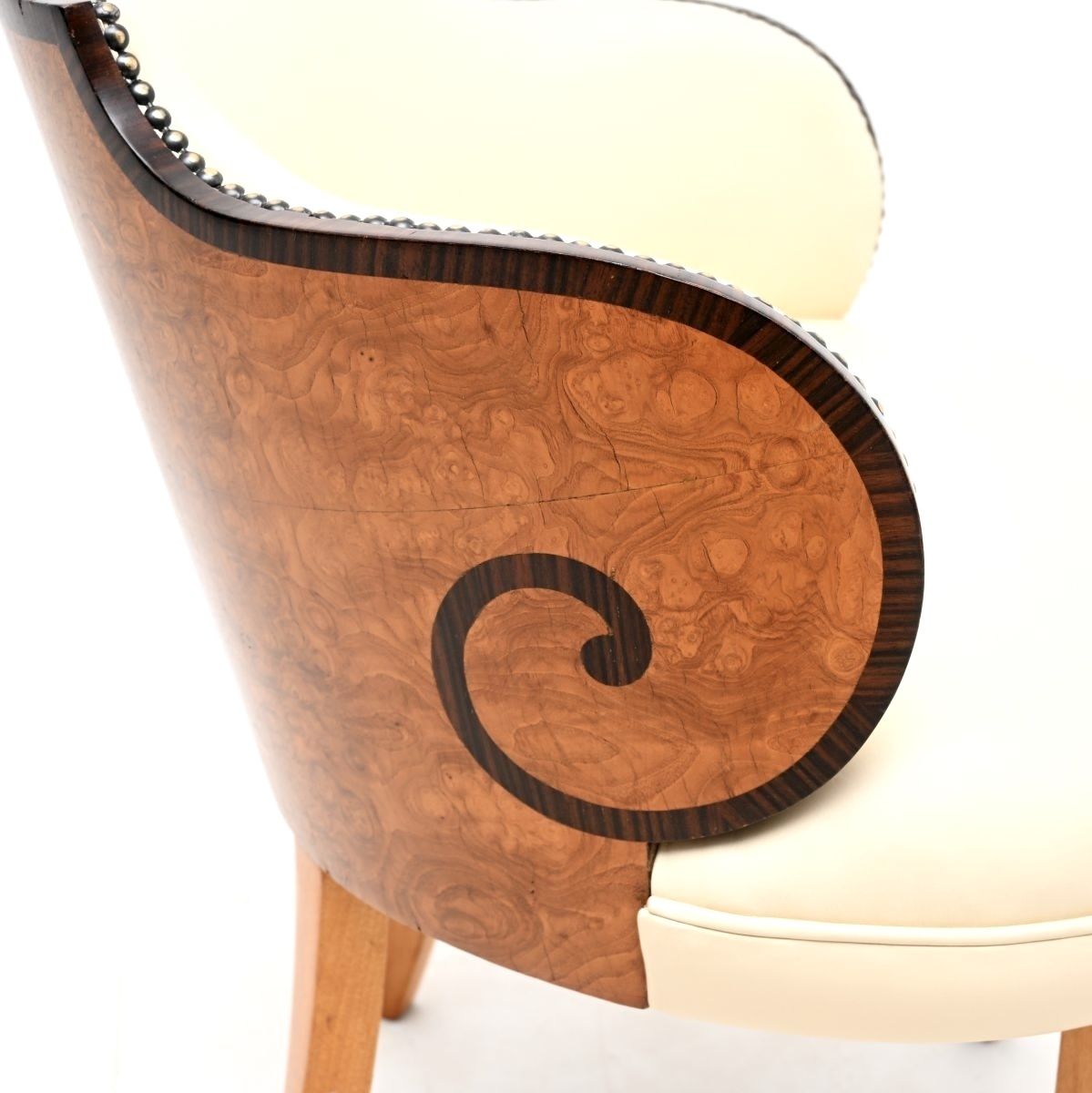Art Deco Burr Walnut And Leather Armchair / Desk Chair. photo vintage
