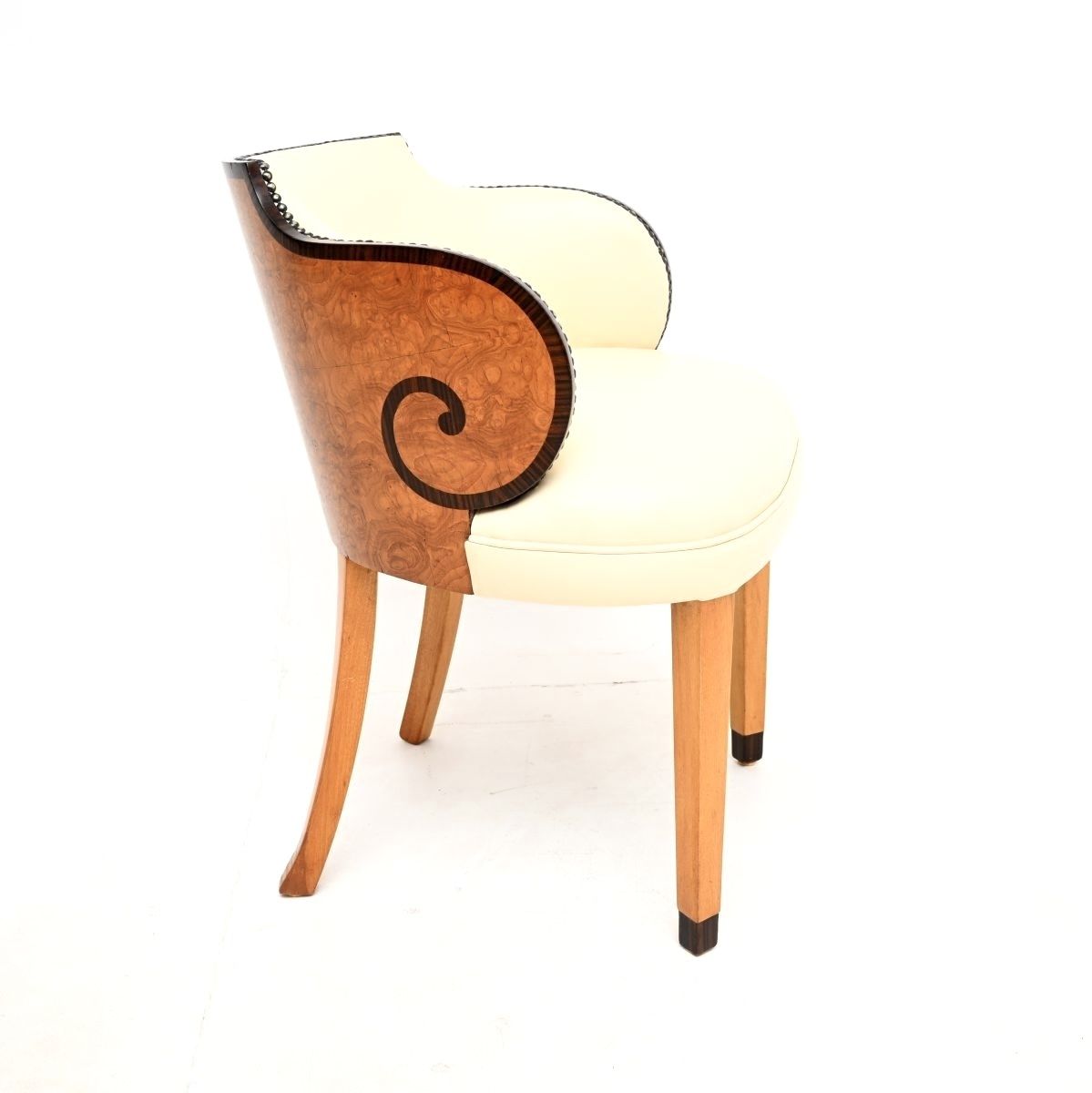2275.0 Art Deco Burr Walnut And Leather Armchair / Desk Chair. photo