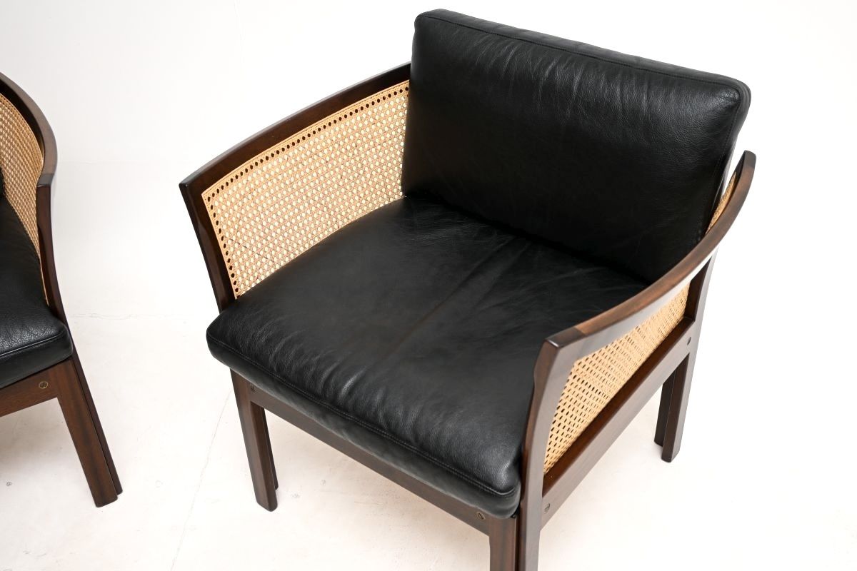 Pair Of Vintage Danish Mahogany And Leather Armchairs By Illum Wikkelso. photo vinterior