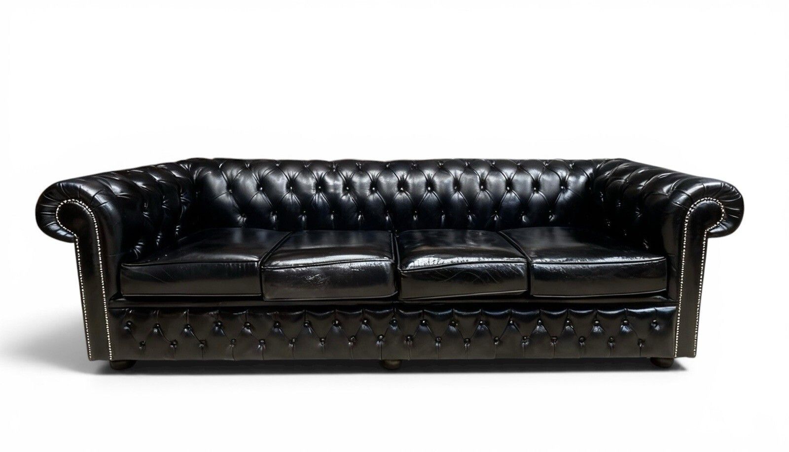 photo for sale Vintage Black Leather Chesterfield Sofa Bed Sofa Four Seater Superior Quality