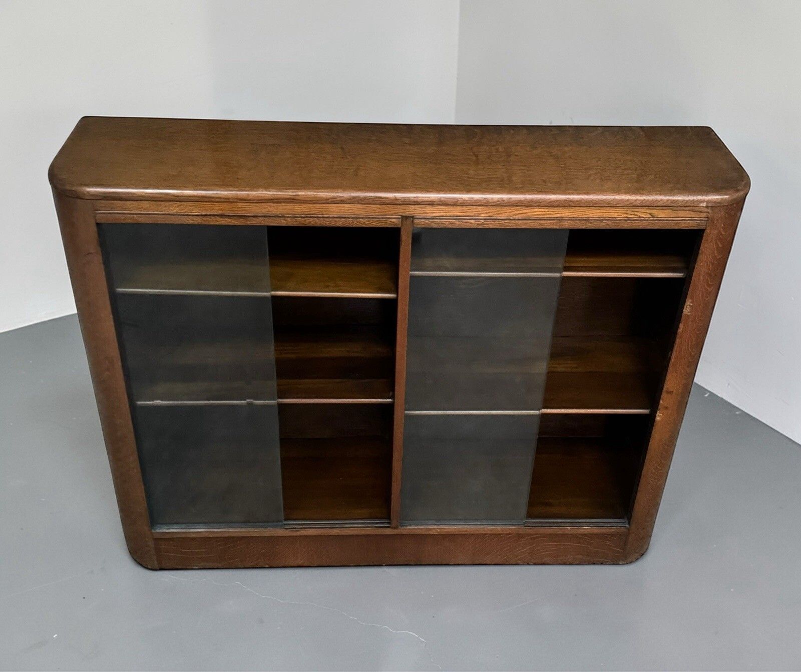 Antique Solid Oak Bookcase Art Deco Curved Odeon Style C1930s Superior Quality photo for sale