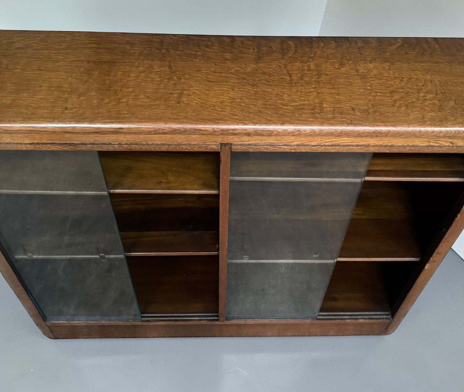 Antique Solid Oak Bookcase Art Deco Curved Odeon Style C1930s Superior Quality photo vintage