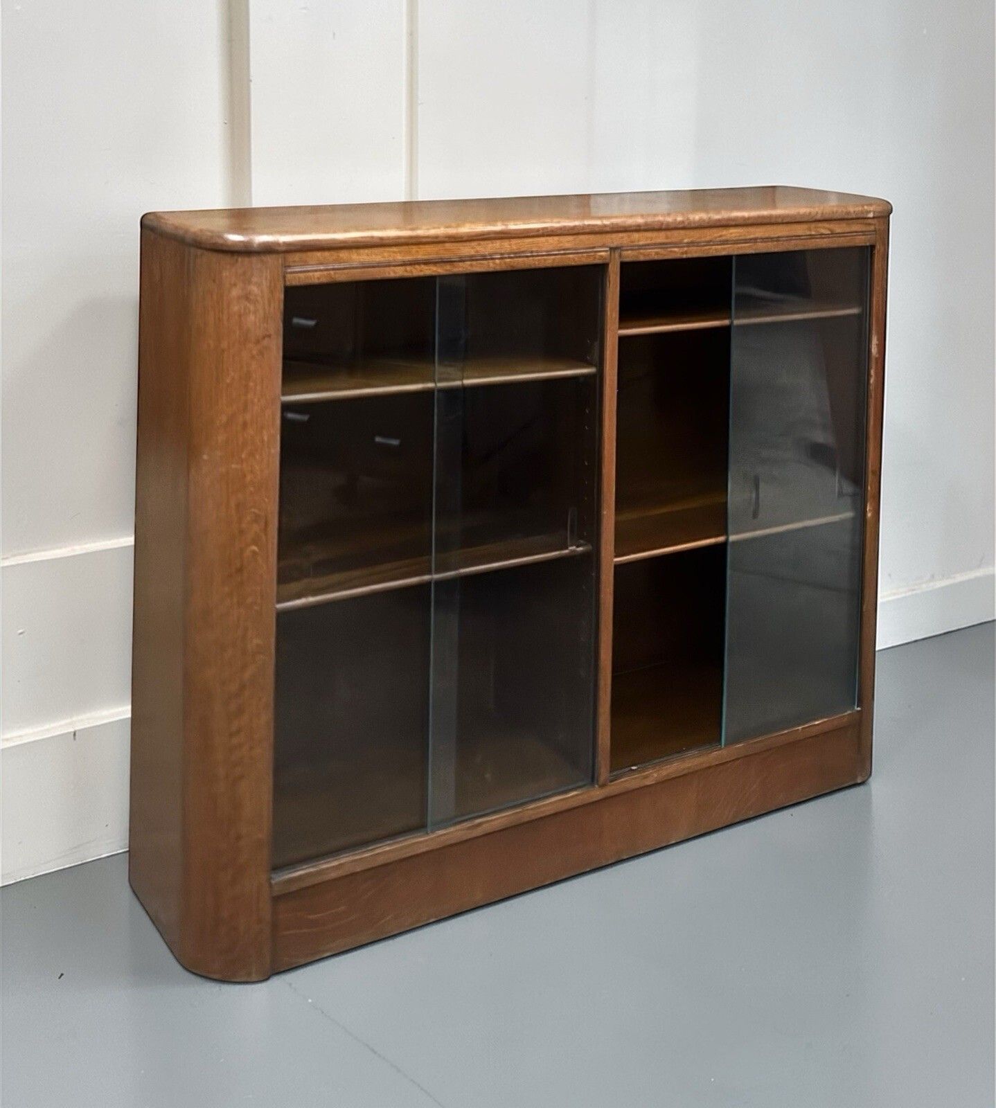 photo for sale Antique Solid Oak Bookcase Art Deco Curved Odeon Style C1930s Superior Quality