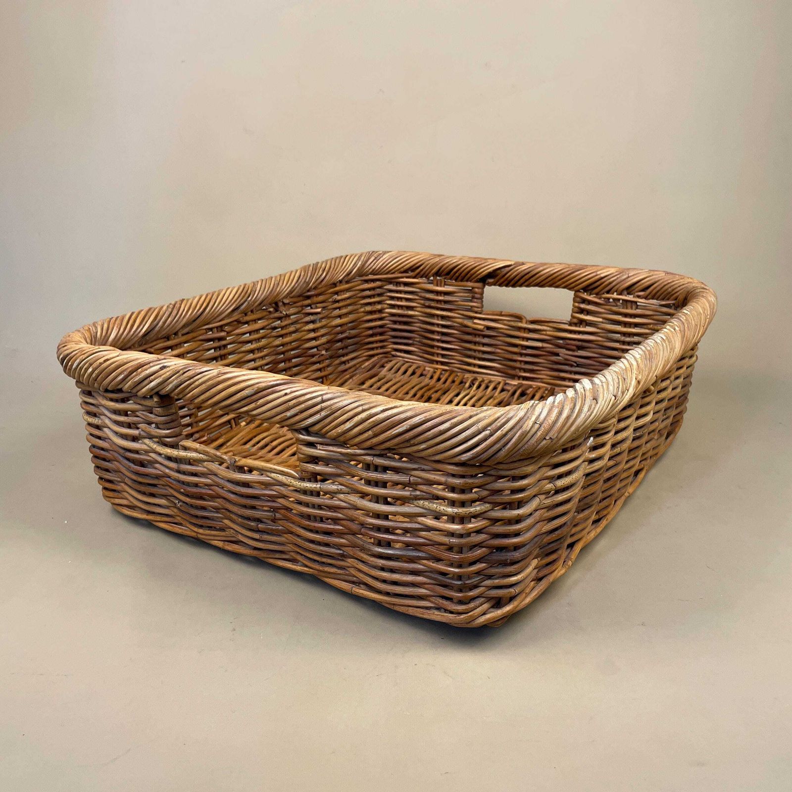 Vintage Wicker Storage Basket With Handles Rustic Farmhouse Display Tray Grocery Bakery Basket photo for sale