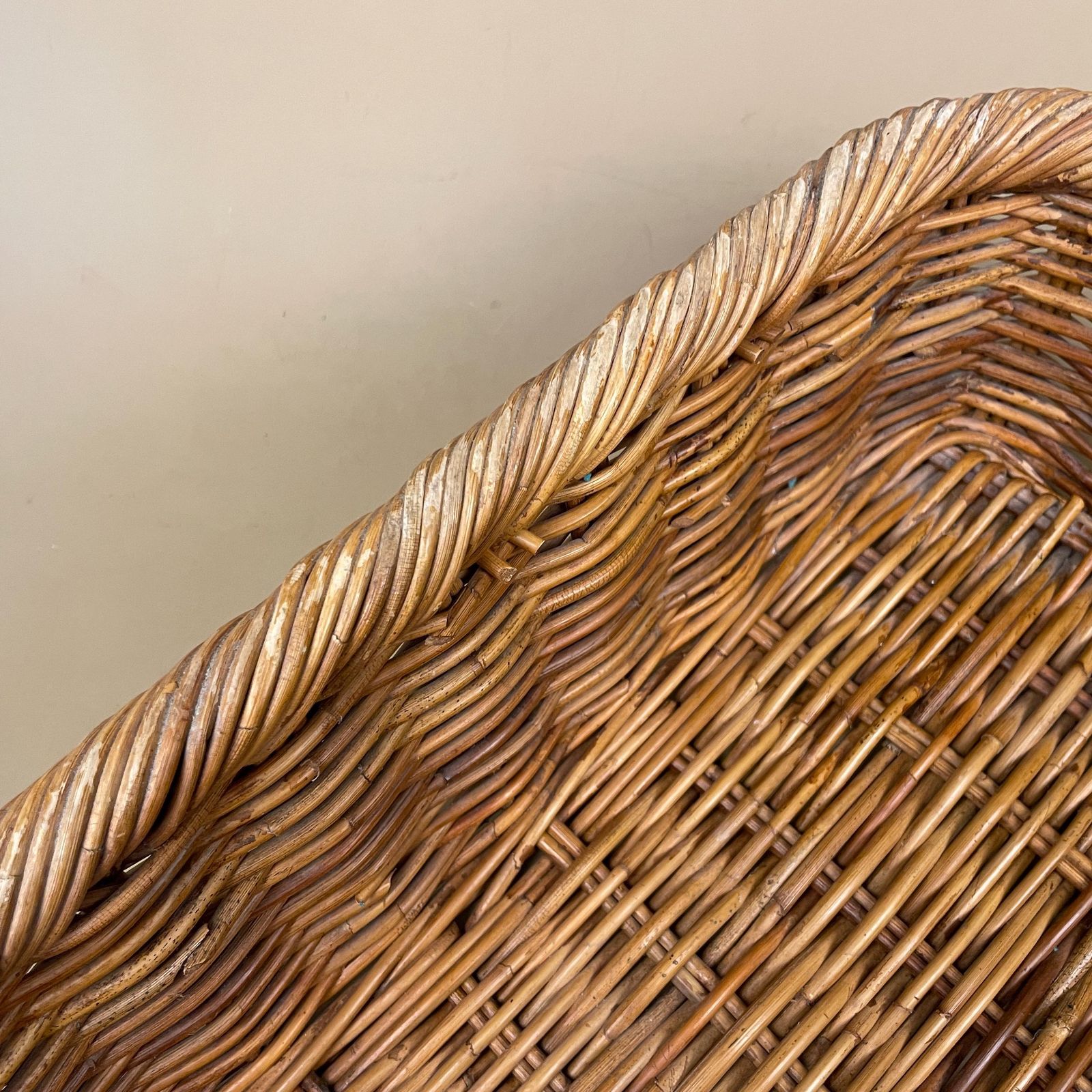 Vintage Wicker Storage Basket With Handles Rustic Farmhouse Display Tray Grocery Bakery Basket photo buy