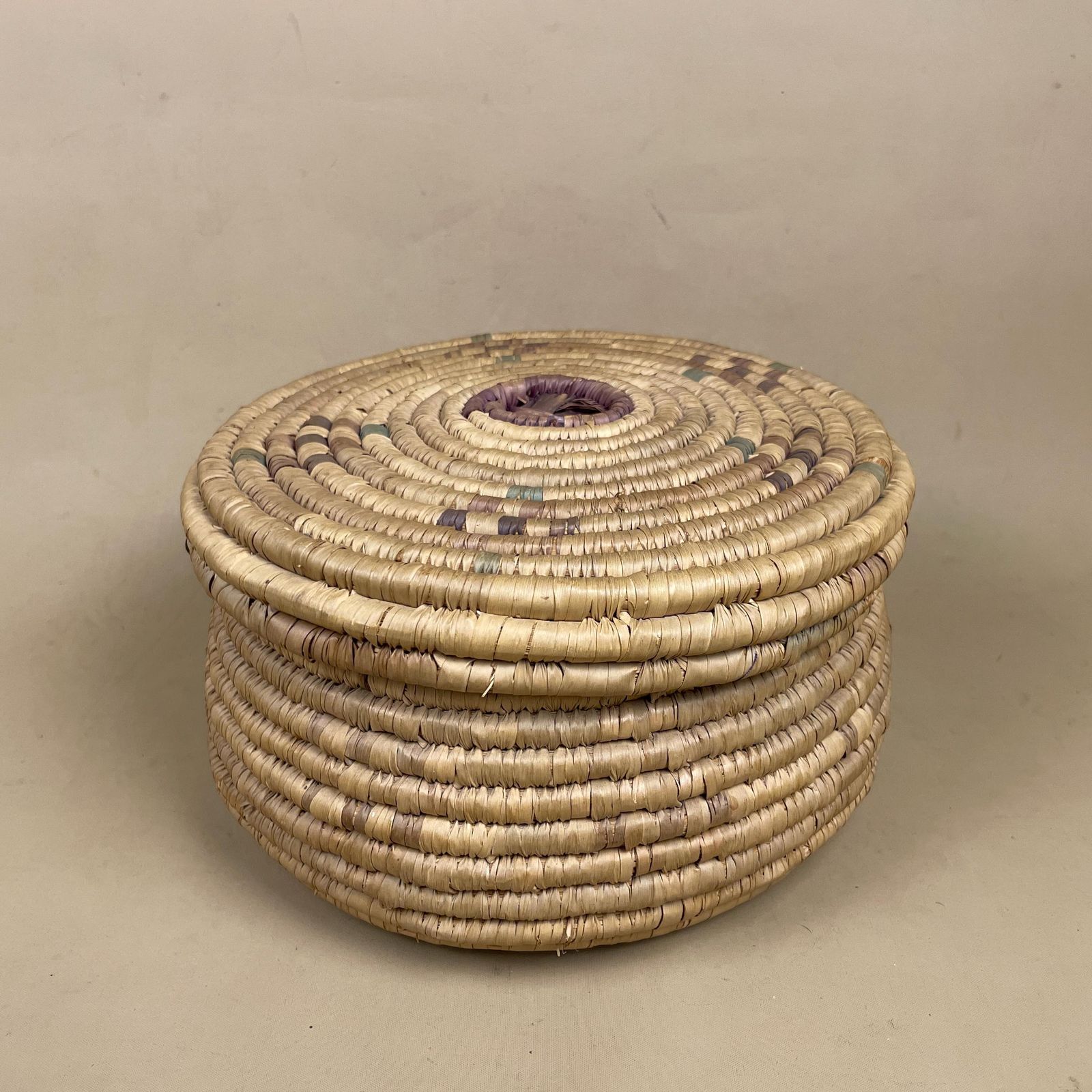 Vintage African Lidded Basket Grass Storage Basket Handmade Round Boho With Lid photo furniture