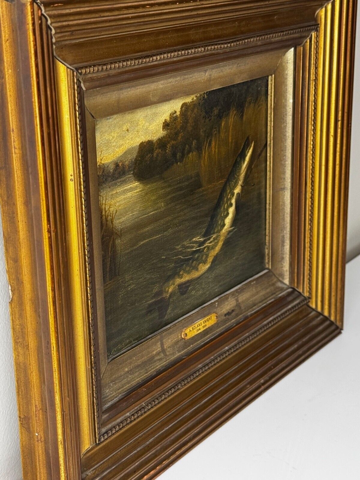 Angling Oil Painting Northern Pike Surfacing Caught By Arthur Roland Knight 1890 photo vinterior