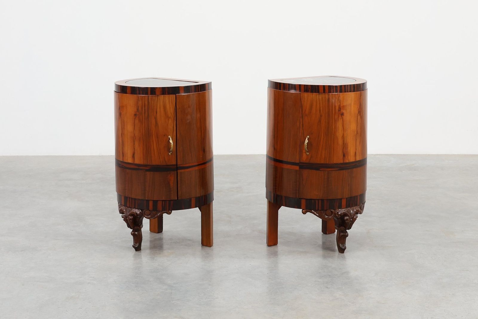Art Deco Walnut And Marble Nightstands, Italy, 1920s, Set Of 2 photo for sale