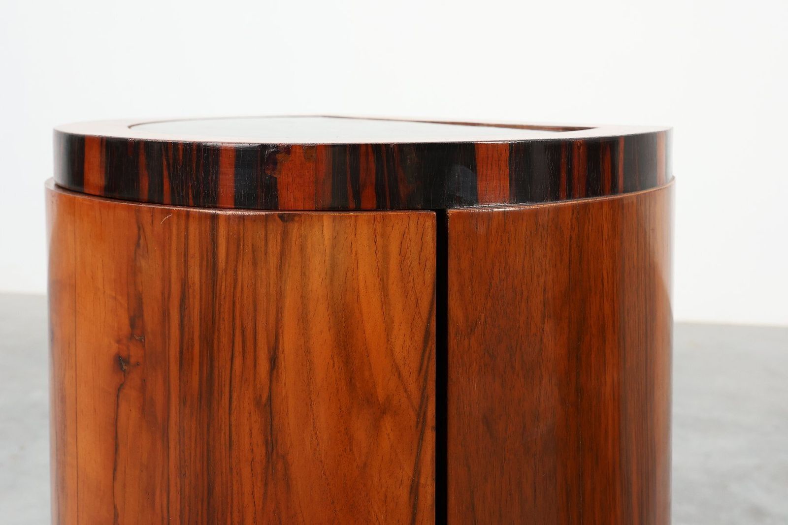 photo for sale Art Deco Walnut And Marble Nightstands, Italy, 1920s, Set Of 2