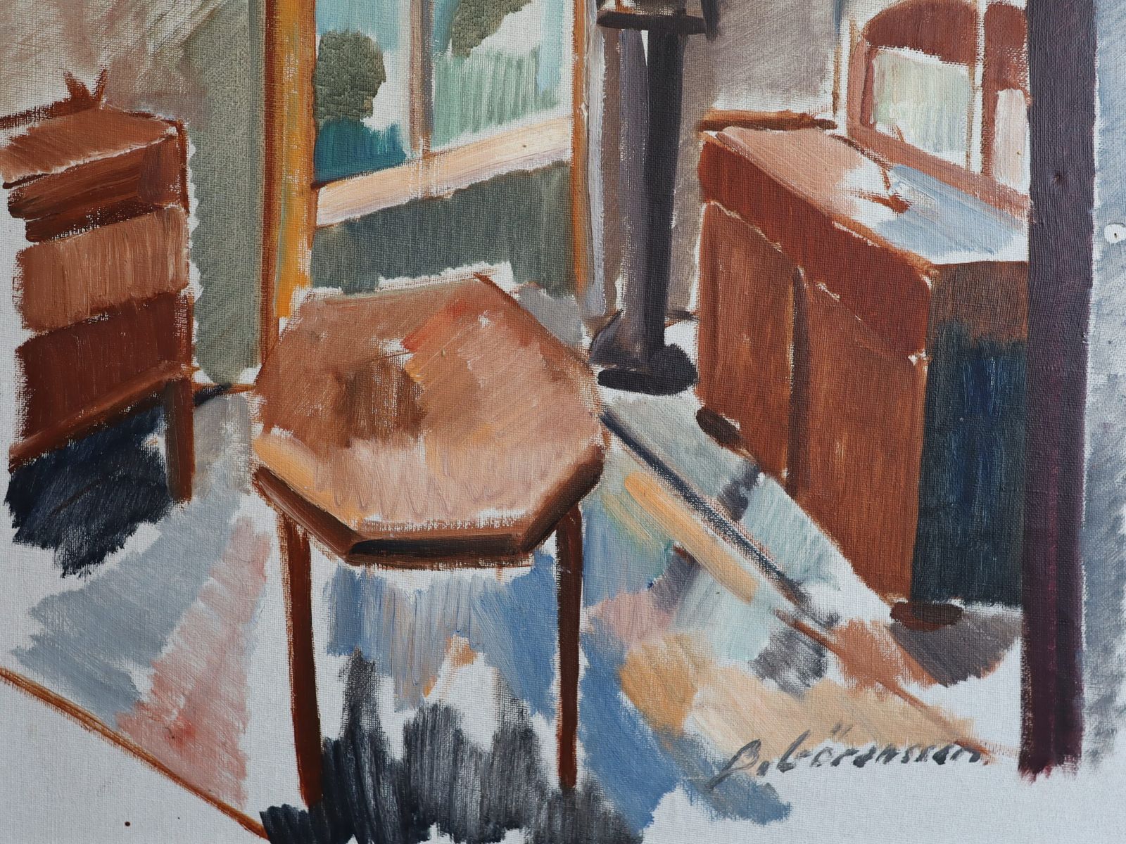Schilderij van een zonnige salon, midden 20e eeuw photo vintage