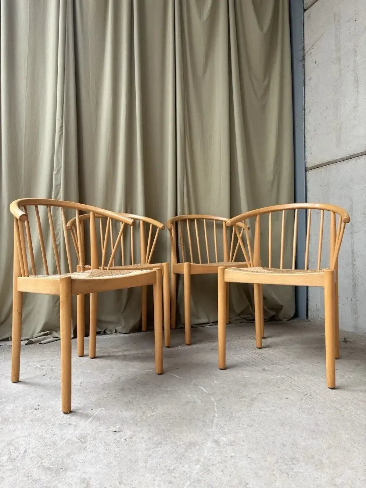 Vtg Late Mid Century Set 4 Danish Papercord Dining Chairs Wishbone Scandi