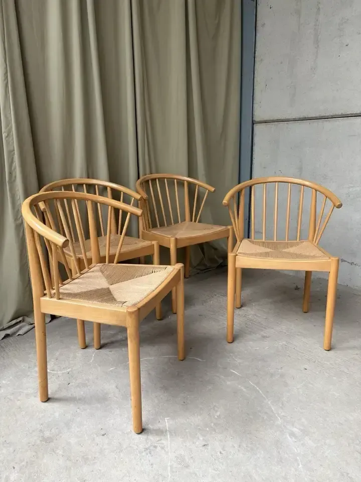 Vtg Late Mid Century Set 4 Danish Papercord Dining Chairs Wishbone Scandi photo Furniture