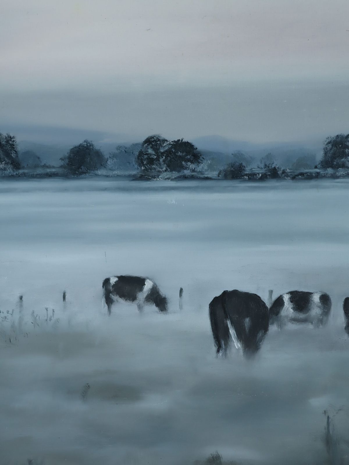 Friesians In The Mist Oil On Board. photo vintage