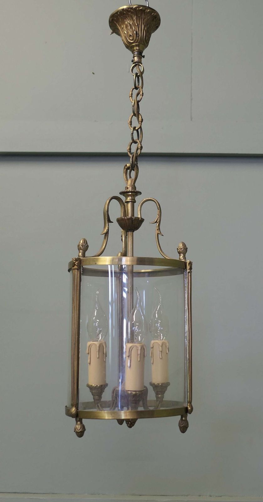 Superb Quality Round Art Deco Brass And Glass Lantern This Lovely Light. photo vinterior