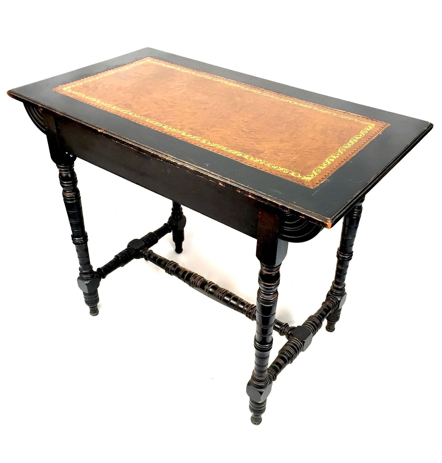 photo for sale Antique Ebonised Mahogany Wooden Writing Desk With Leather Aesthetic Movement.
