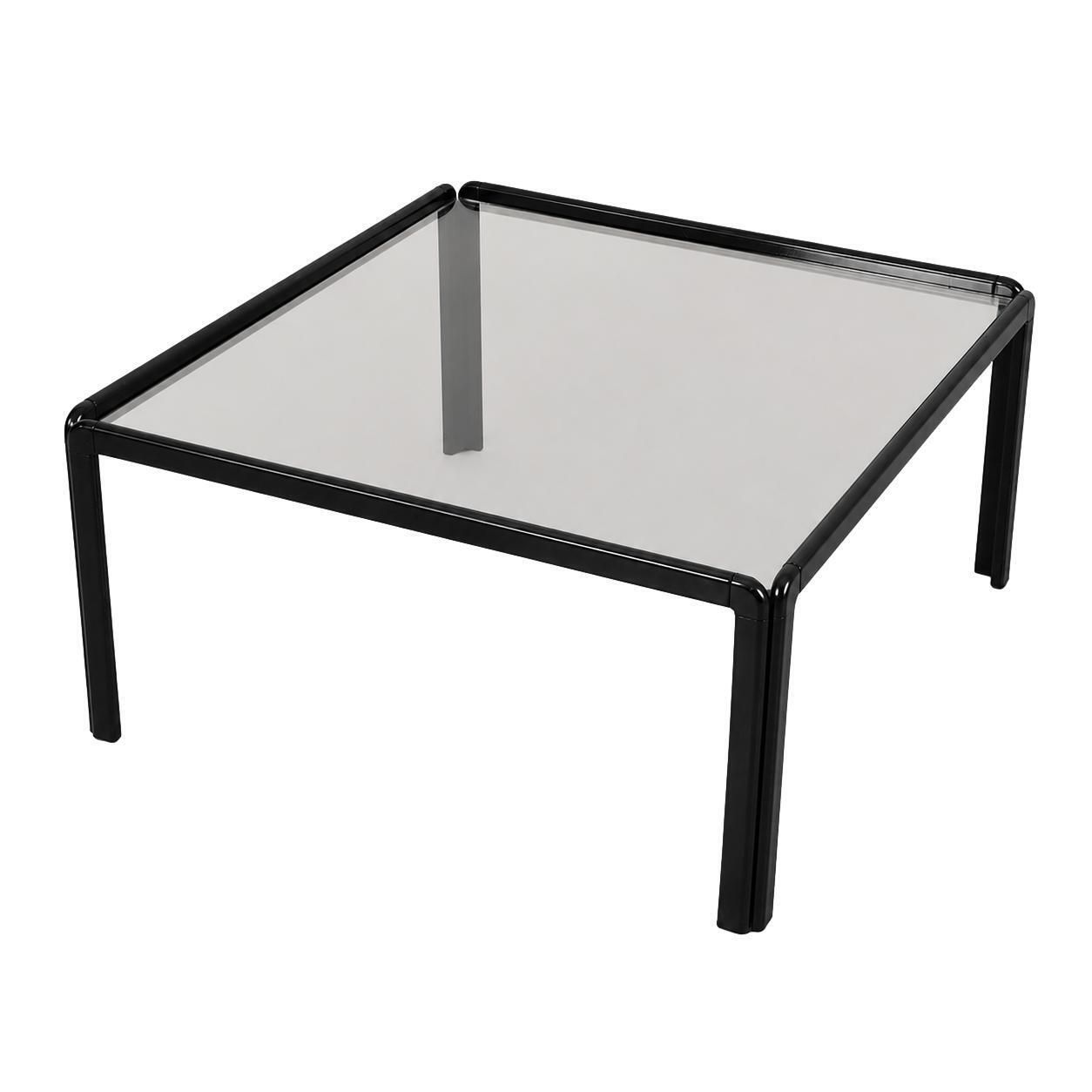 Vierkante glazen salontafel, Italiaans design, jaren 1970, gemaakt in Italië.