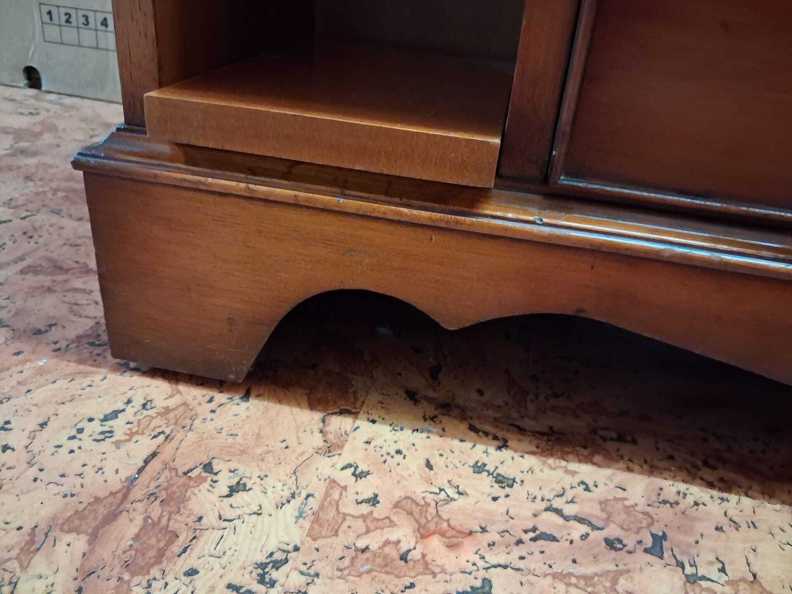 photo for sale Reproduction Yew Veneer Wood Tv Media Stand 1 Drawer Open Sections Canted