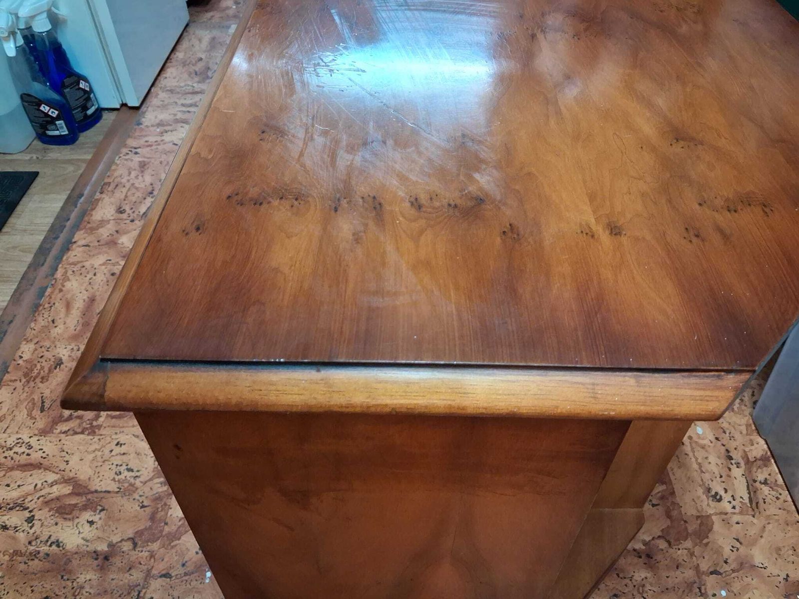 photo vinterior Reproduction Yew Veneer Wood Tv Media Stand 1 Drawer Open Sections Canted