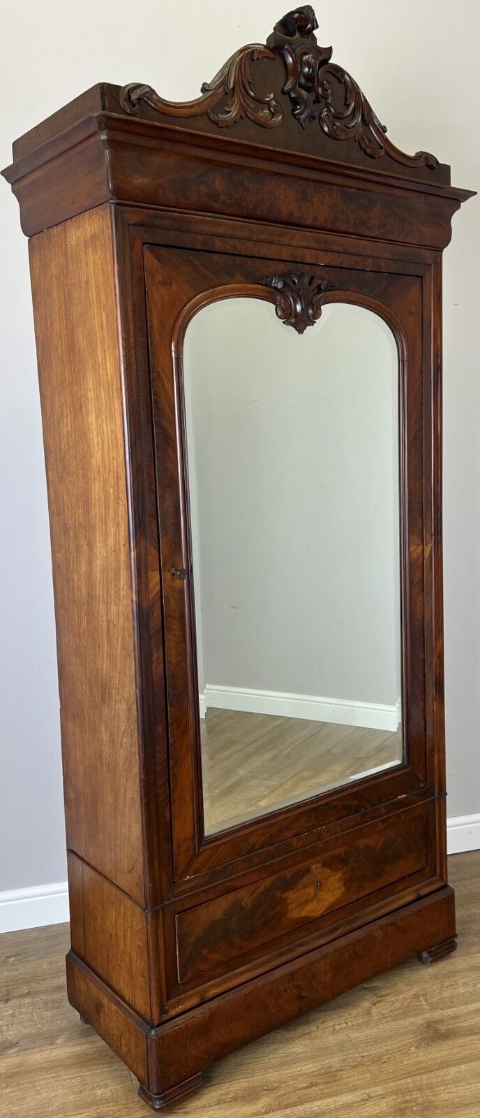 Wardrobe Antique French Style Mahogany Hidden Drawer Mirrored Armoire Lot 6148