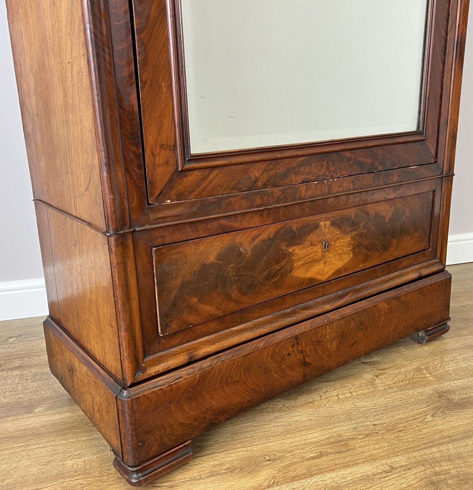Wardrobe Antique French Style Mahogany Hidden Drawer Mirrored Armoire Lot 6148 photo vintage