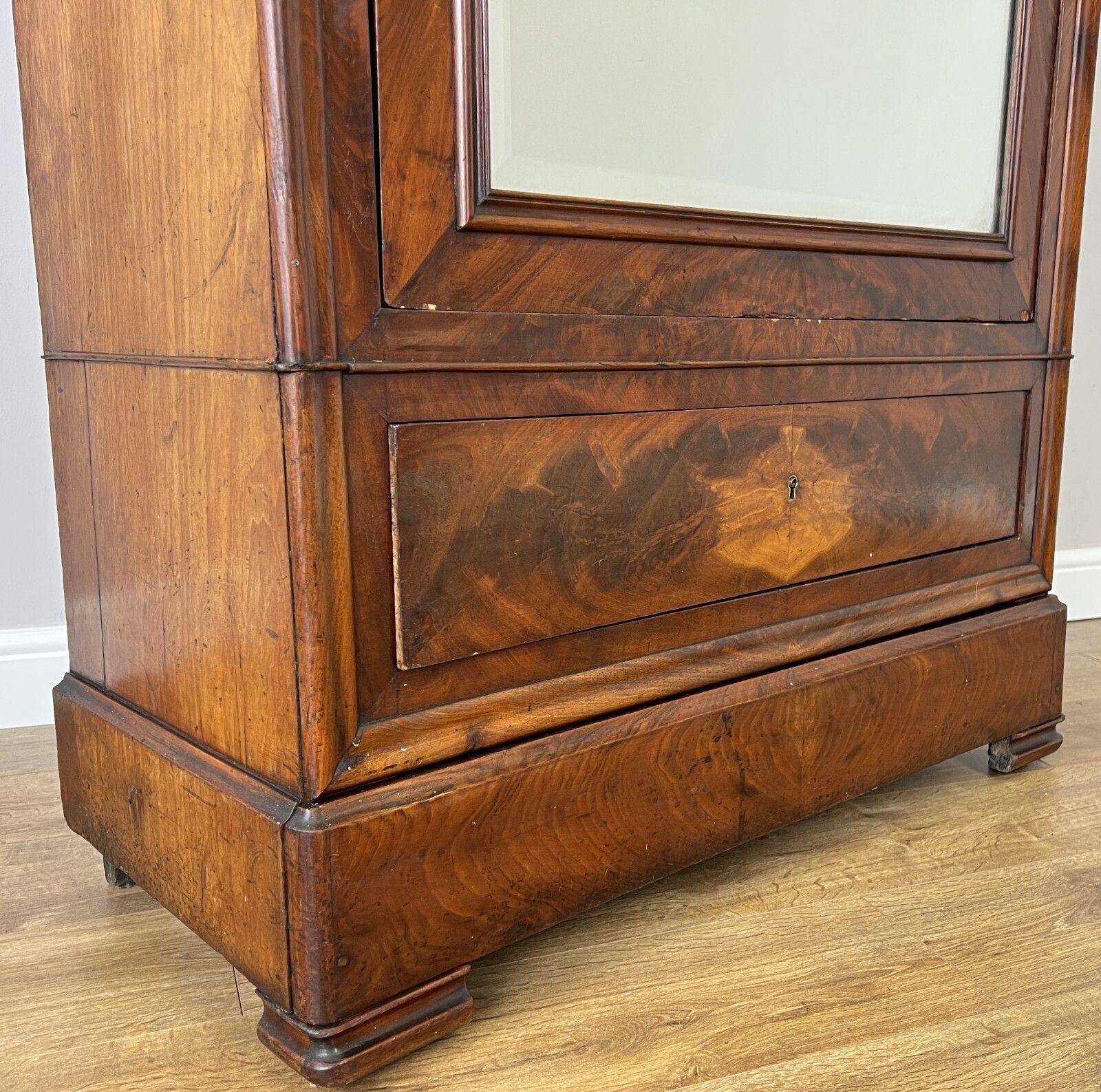 photo for sale Wardrobe Antique French Style Mahogany Hidden Drawer Mirrored Armoire Lot 6148