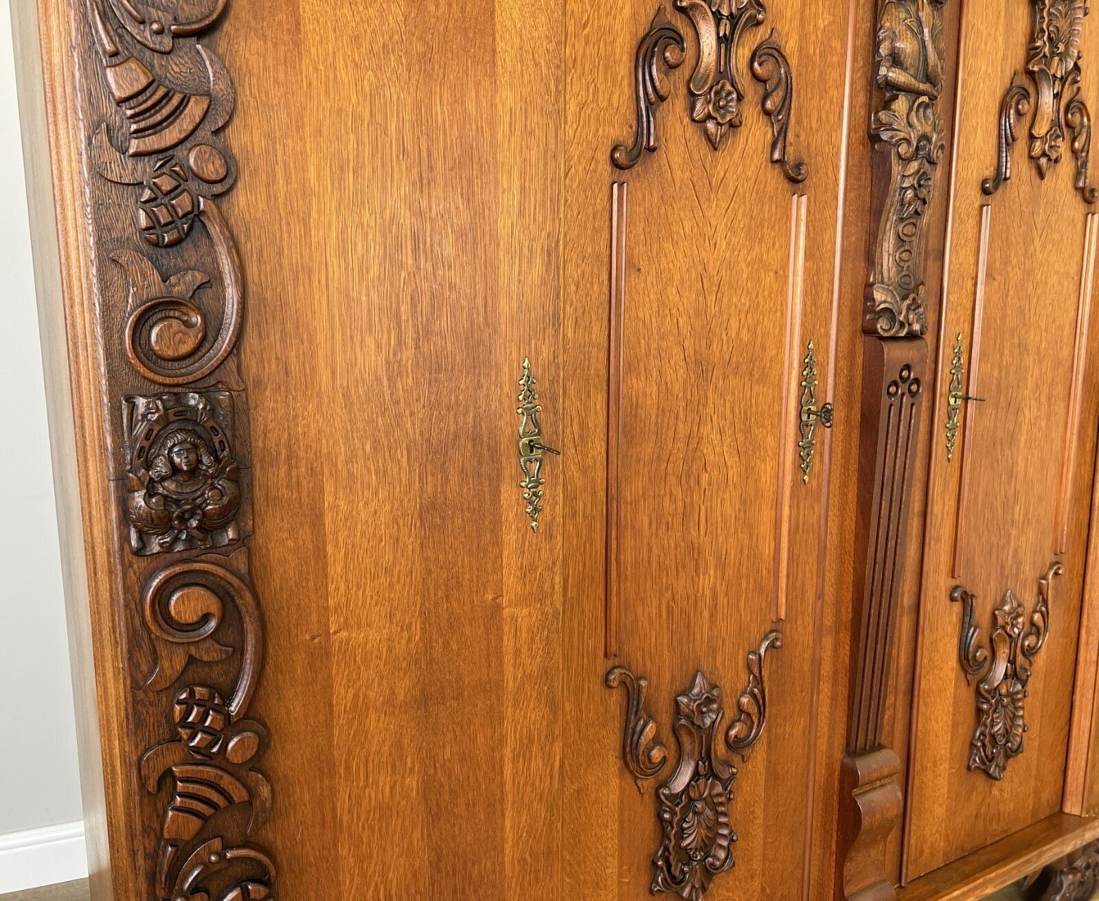Wardrobe Vintage French Style Four Door Carved Armoire Cabinet Lot 6147 photo vintage