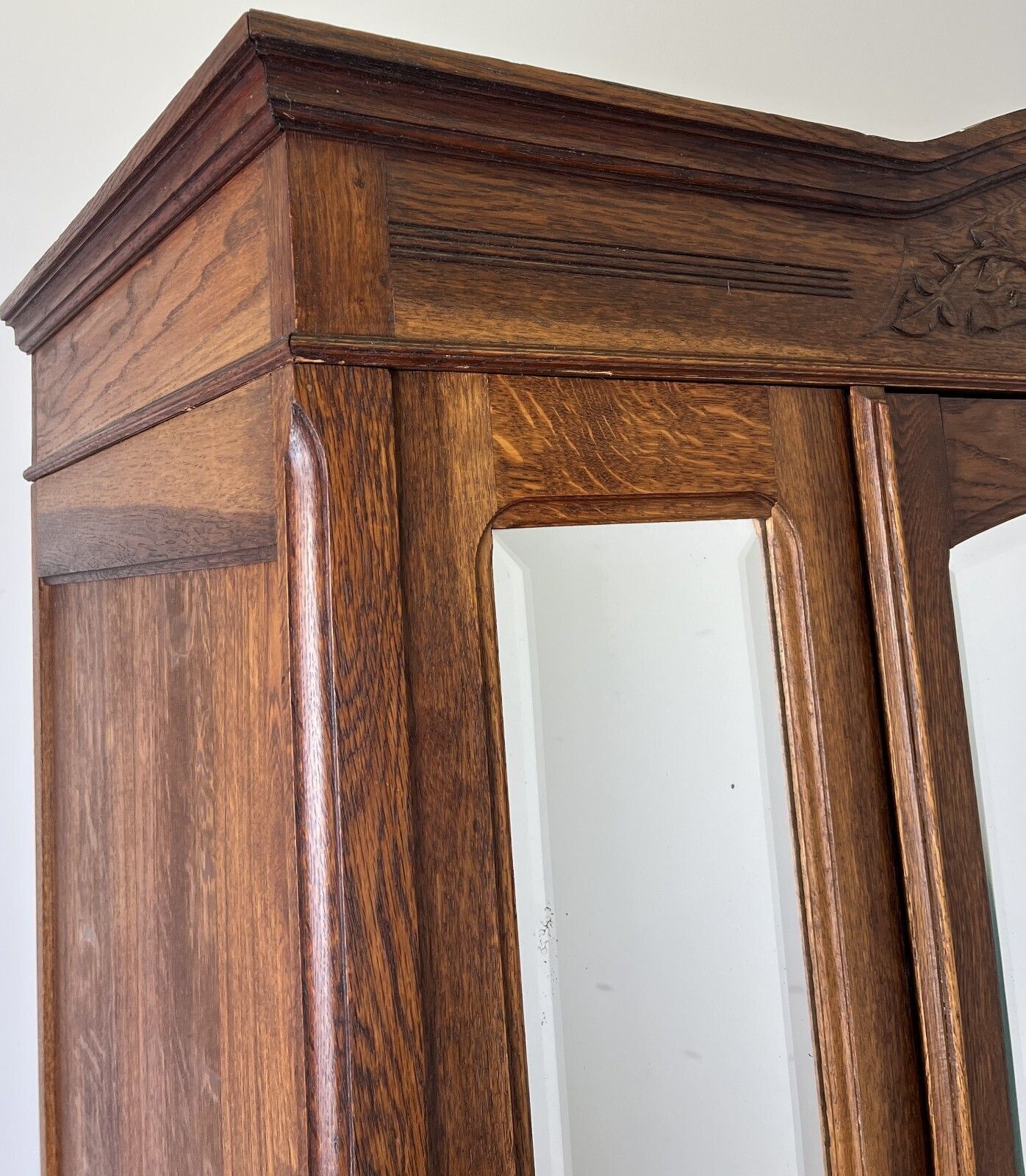 Wardrobe Antique French Oak Two Door Mirrored Carved Armoire Cabinet Lot 6144 photo Furniture