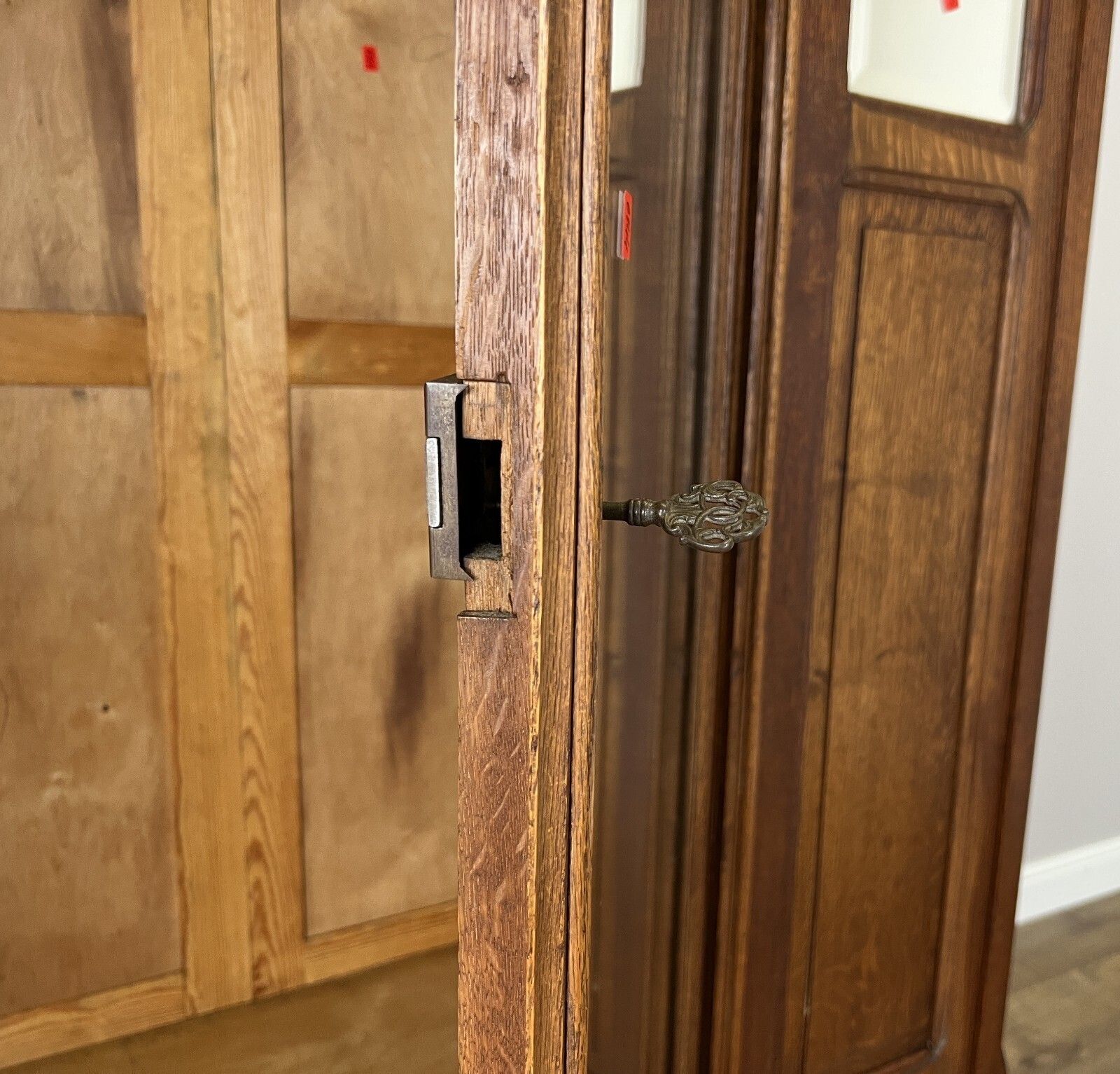 photo buy Wardrobe Antique French Oak Two Door Mirrored Carved Armoire Cabinet Lot 6144