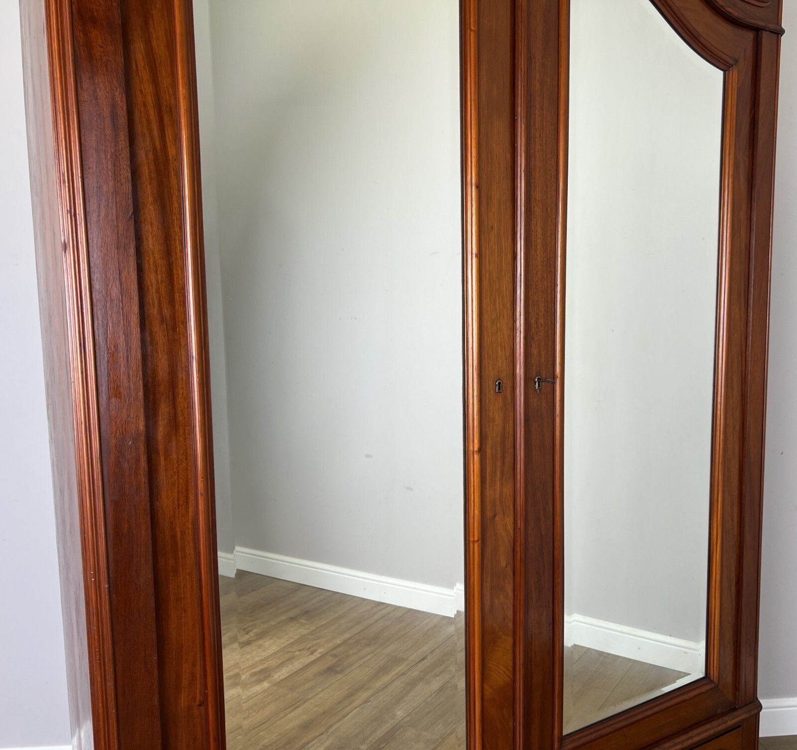 Furniture Wardrobe Antique French Two Door Mahogany Mirrored Carved Armoire Lot 6152 photo
