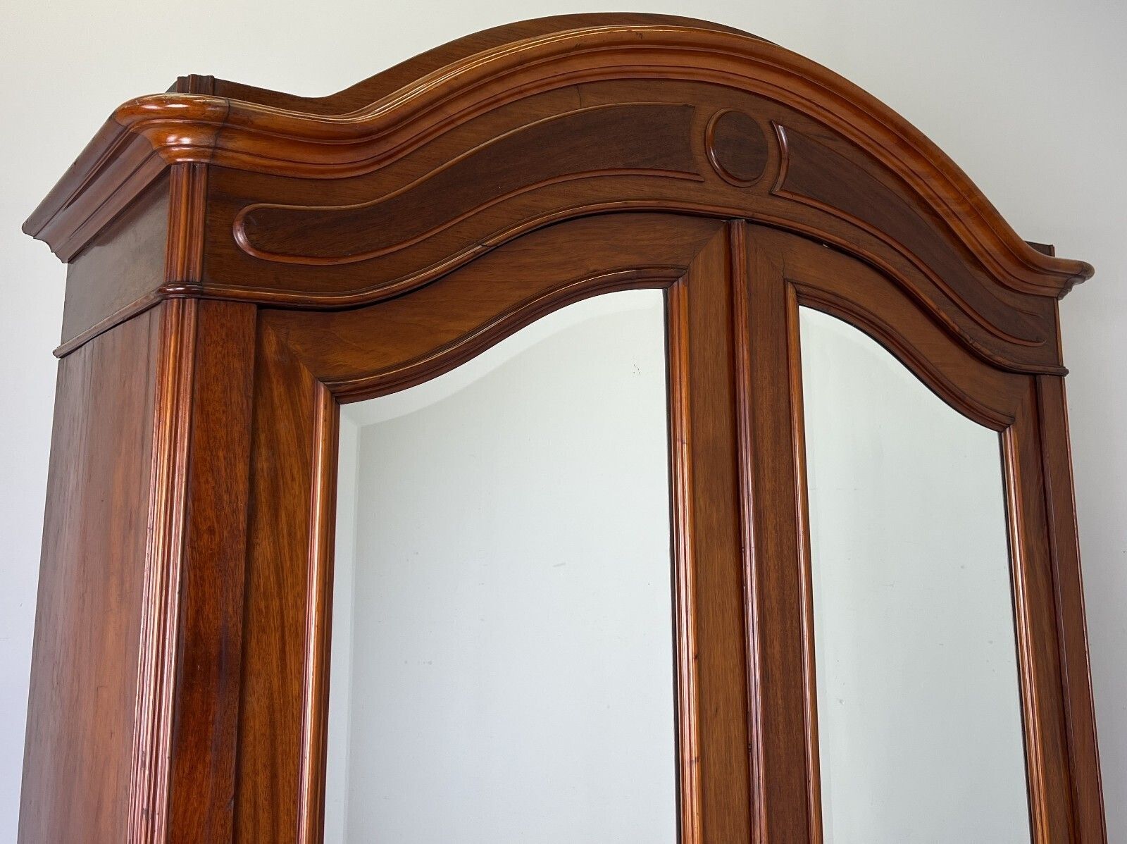 849.0 Wardrobe Antique French Two Door Mahogany Mirrored Carved Armoire Lot 6152 photo