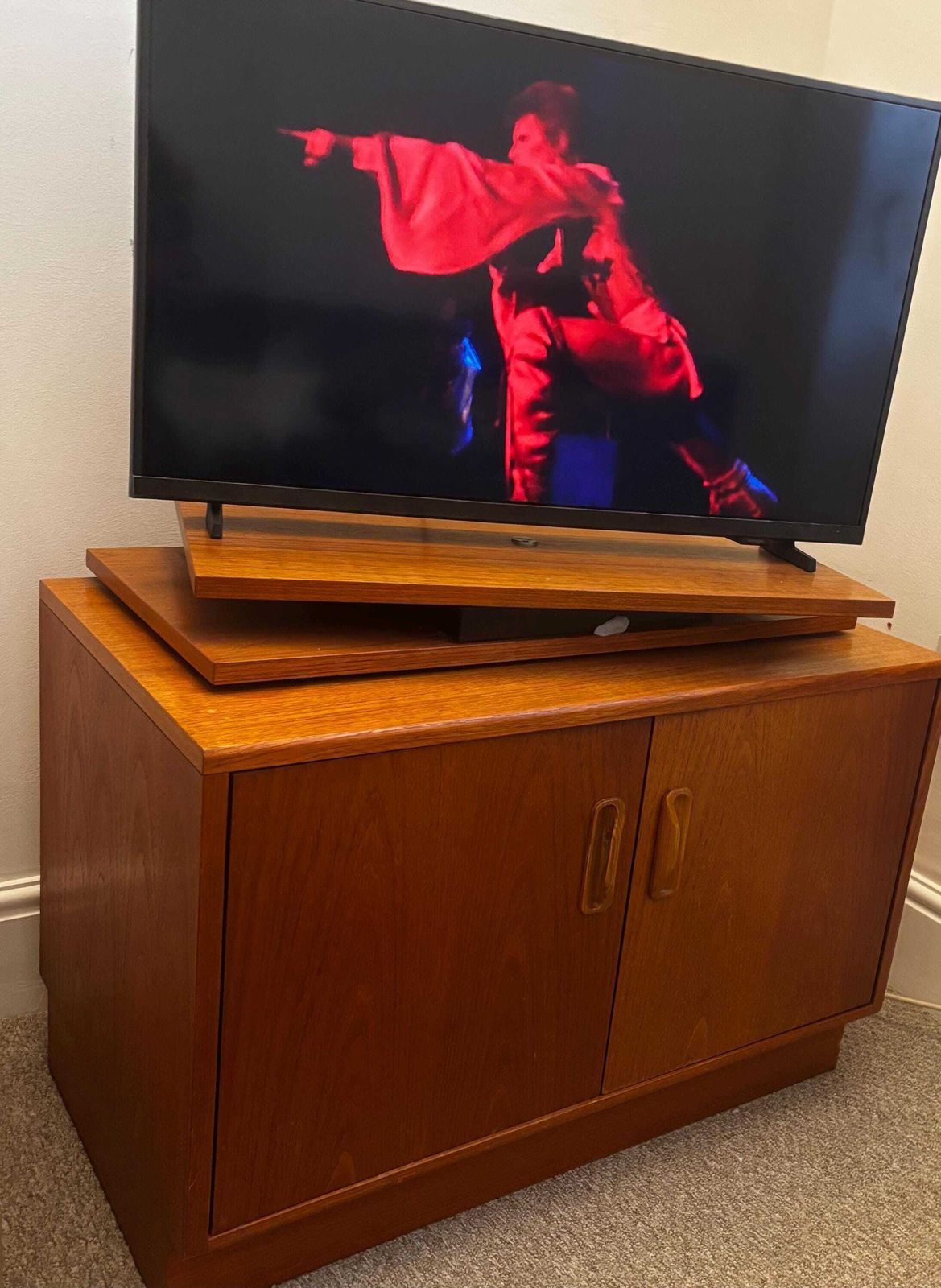 photo furniture Mid Century G Plan Fresco Tv Stand Swivel Top Vinyl Storage Unit Teak