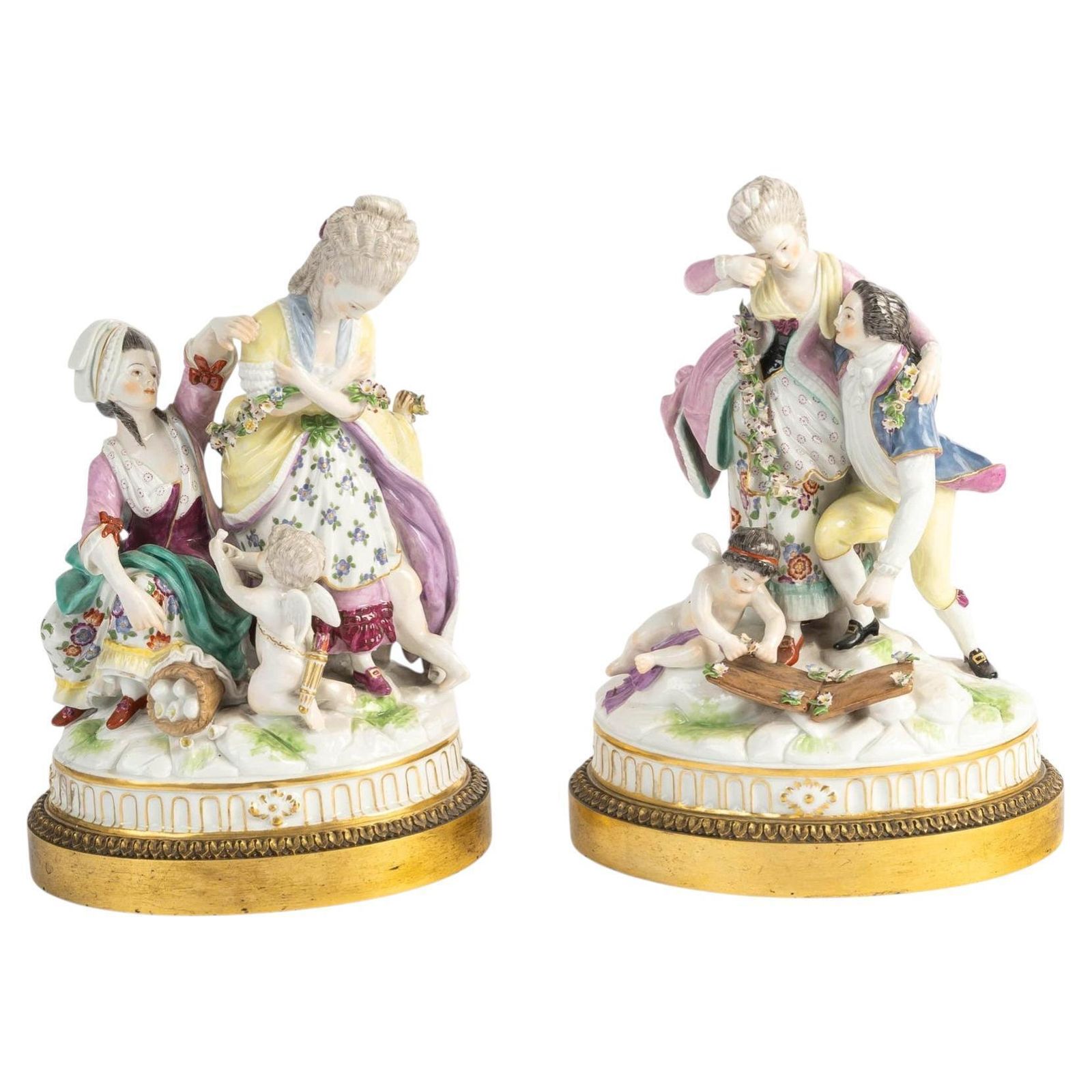 Pair Of Figurines, Meissen Porcelain Sculptures, 19th Century.