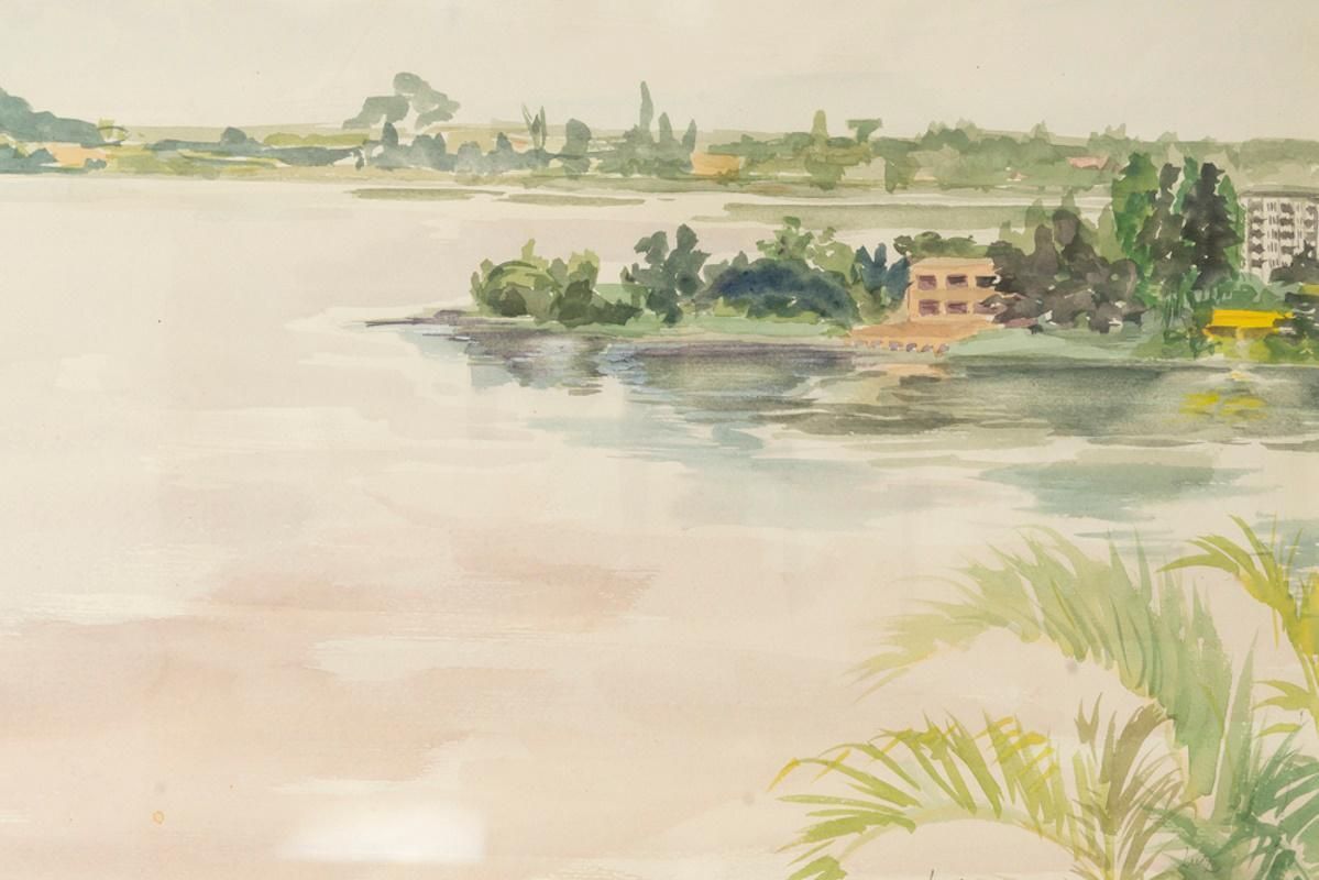 Framed Watercolor On Paper Under Glass By Evelyne Luez. photo for sale