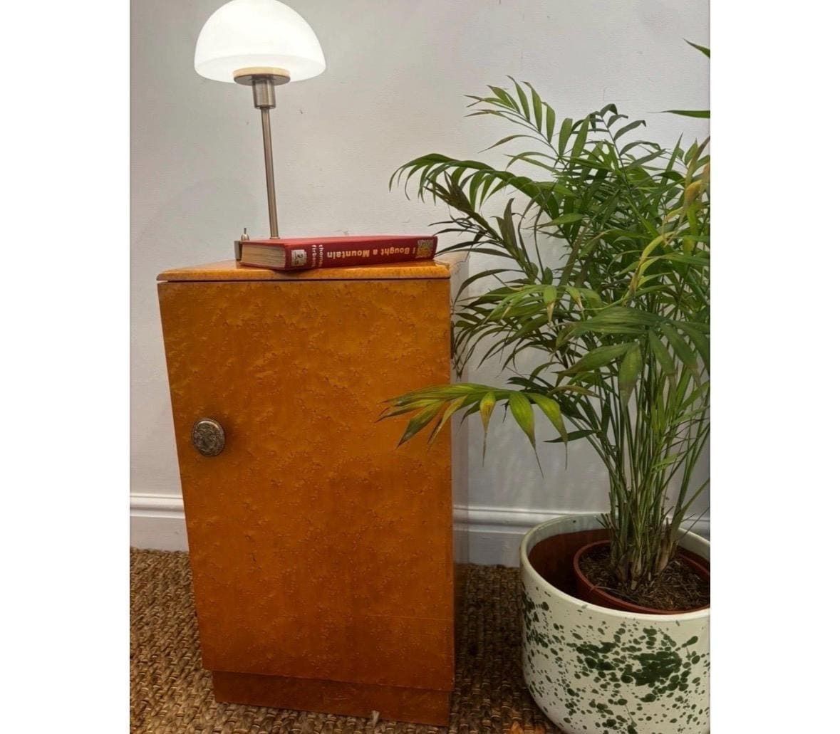 Vintage Birdseye Maple Bedside Cabinet Art Deco Cupboard 1930s Storage Nightstand