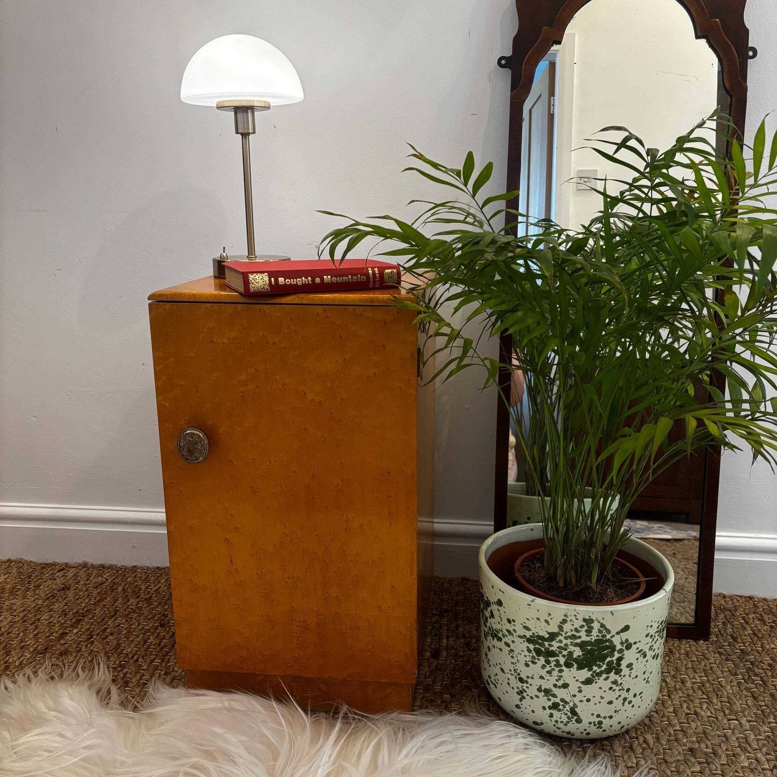 photo furniture Vintage Birdseye Maple Bedside Cabinet Art Deco Cupboard 1930s Storage Nightstand