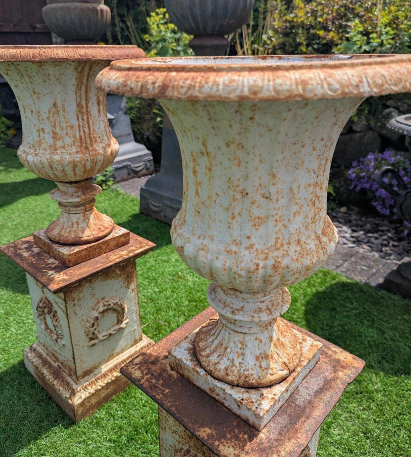 Vintage 20th Century Small Cast Iron Campana Urns