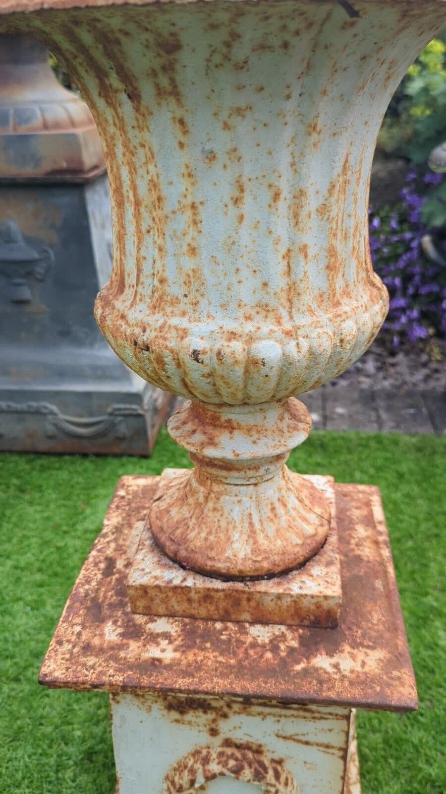 Vintage 20th Century Small Cast Iron Campana Urns photo furniture