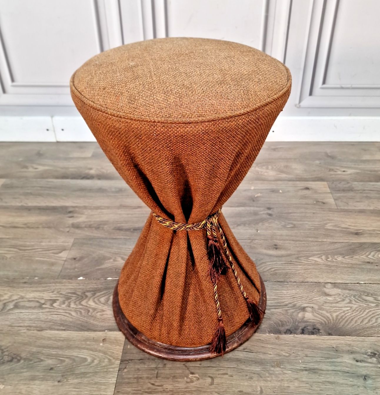 Vintage Drum Stool Upholstered Hourglass Side Bohemian Seat   Retro Mid Century