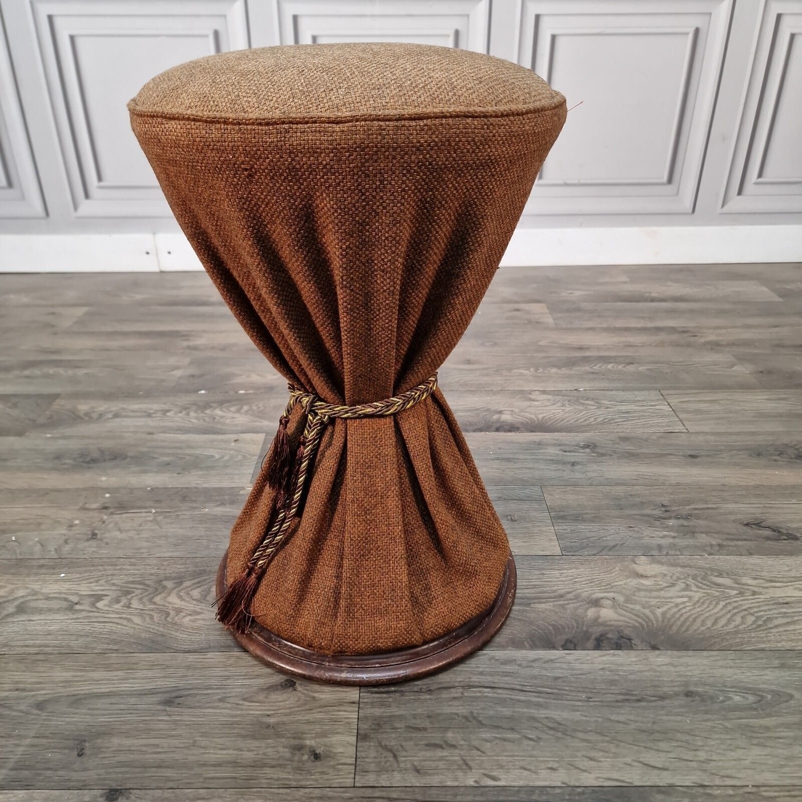 Furniture Vintage Drum Stool Upholstered Hourglass Side Bohemian Seat   Retro Mid Century photo