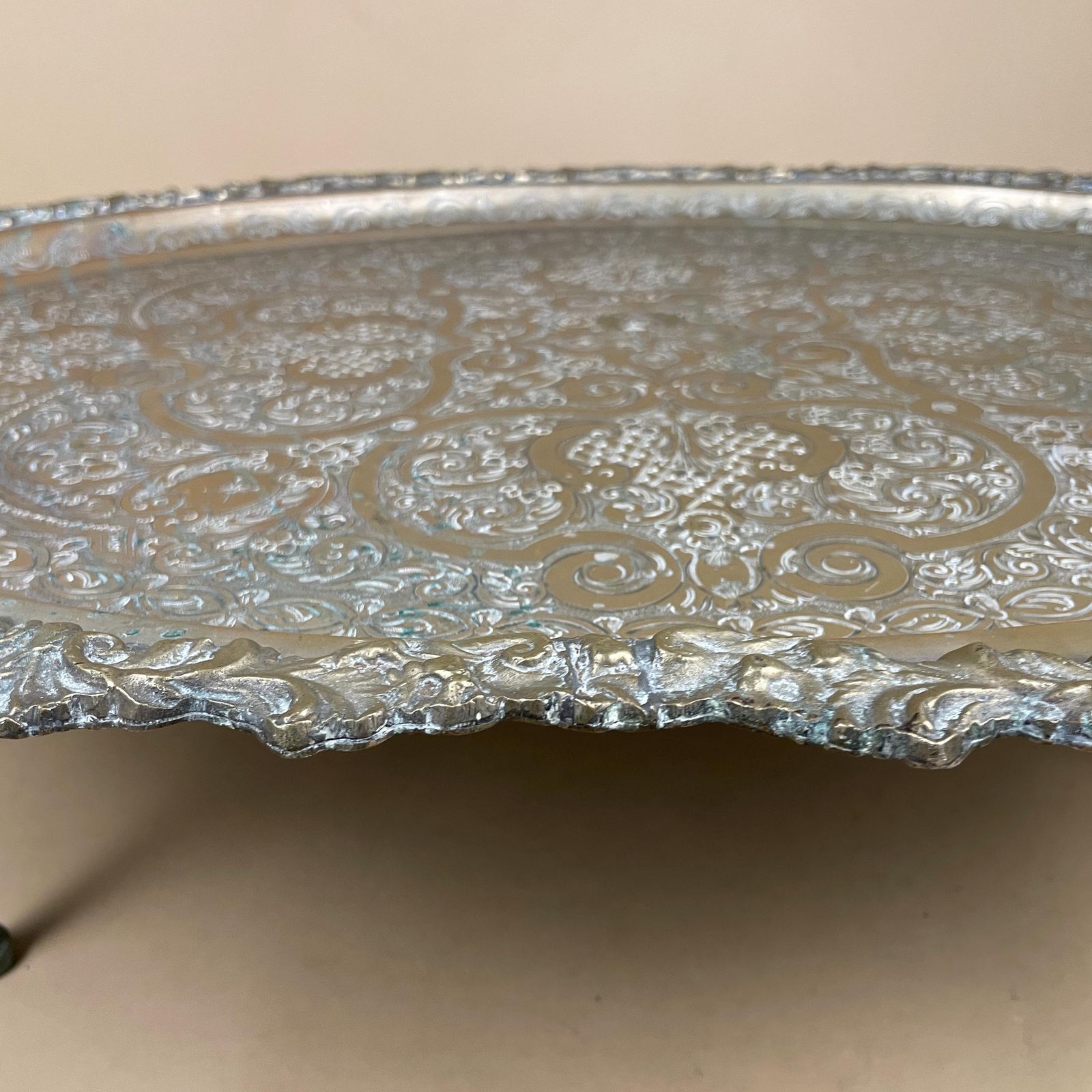 Large Ornate Serving Tray Footed Silverplate Butler Tea Platter With Handles Antique Hollywood Regency Centerpiece Home Decor photo buy