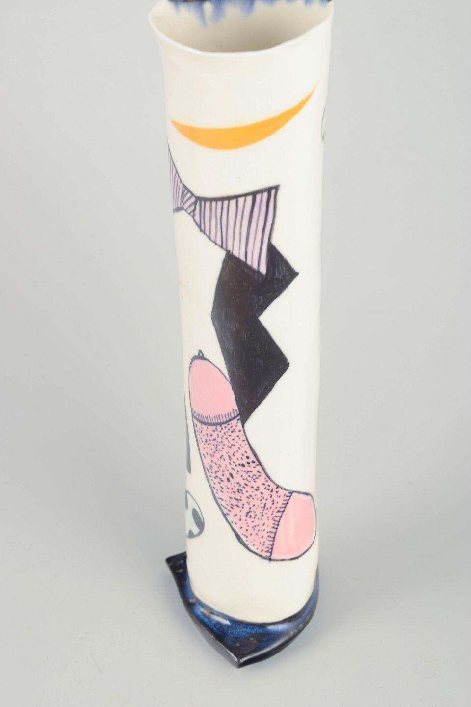 Marianne Hallberg. Triangular Stoneware Vase With Graphic Design. 1980s photo for sale