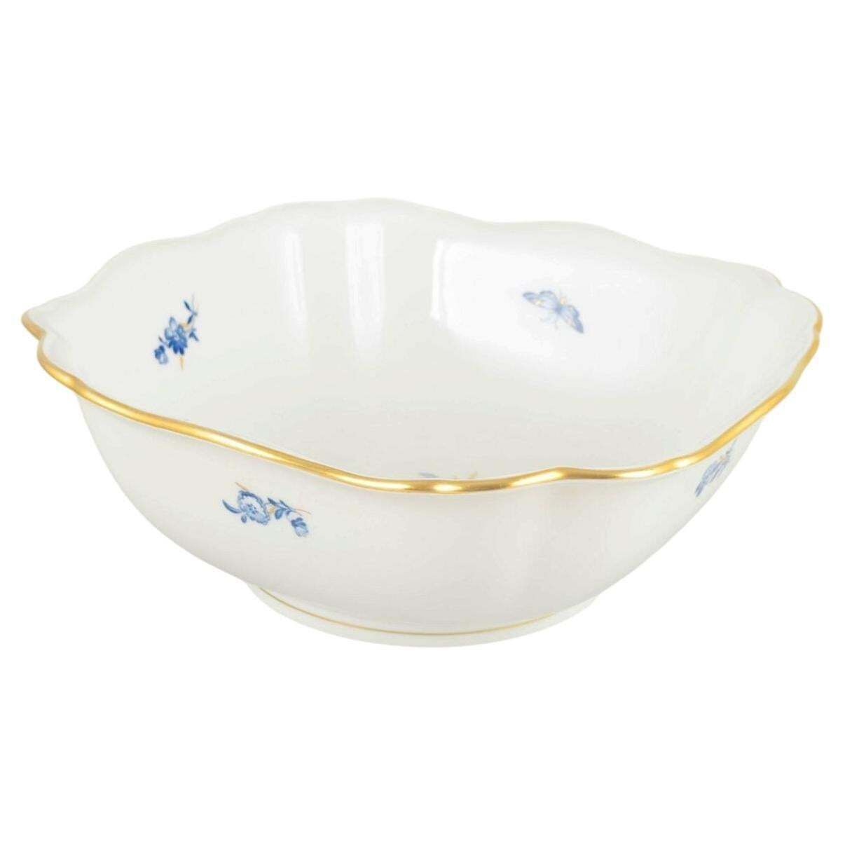 Meissen, Germany. Porcelain Square Bowl With Blue Floral Motifs And Gilt Edge.