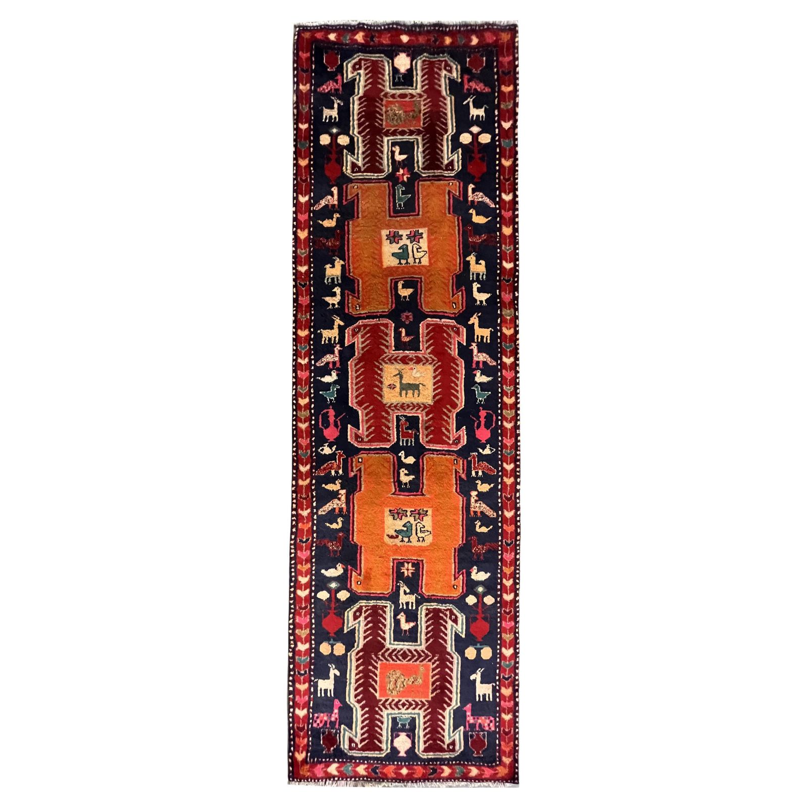 Vintage Oosters Loperkleed Handgeweven Geometrisch Wollen Trapkleed