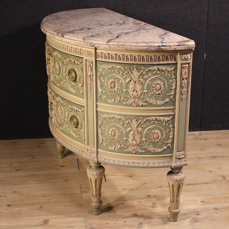 Commode demi-lune de style Bonzanigo, Louis XVI, XXe siècle, Italie photo vintage