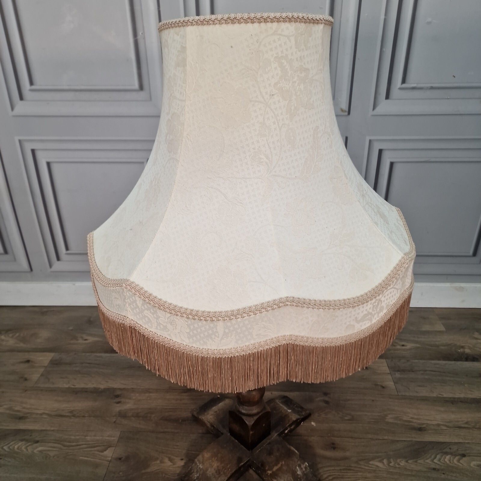 Vintage Large Lampshade   Fringe Trim Fabric Standard Lamp Light Shade   Retro photo Lighting